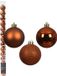 Decoris Mini kerstballen - 14x st - koper/cognac bruin - D3 cm - kunststof