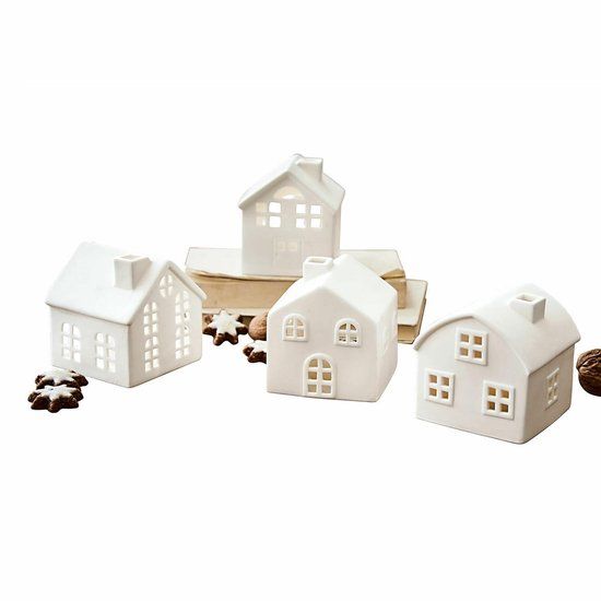 LOBERON Windlicht set van 4 Country wit