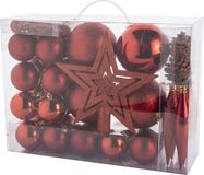 Cosy&Trendy Rood Mix 53x stuks kunststof kerstballen en kerstornamenten met ster piek
