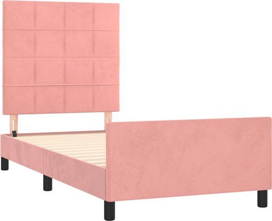 vidaXL Bedframe met hoofdeinde fluweel roze 90x190 cm