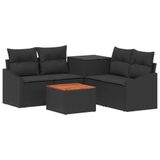 vidaXL Bankstel - 6-delig - Zwart - Poly Rattan en Staal