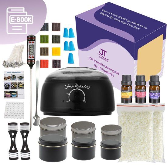 JT Products Kaarsen Maken Set - DIY Starterspakket voor Volwassenen - Inclusief Wax Smeltapparaat, Soja Wax, Kleurstoffen & Geurolie