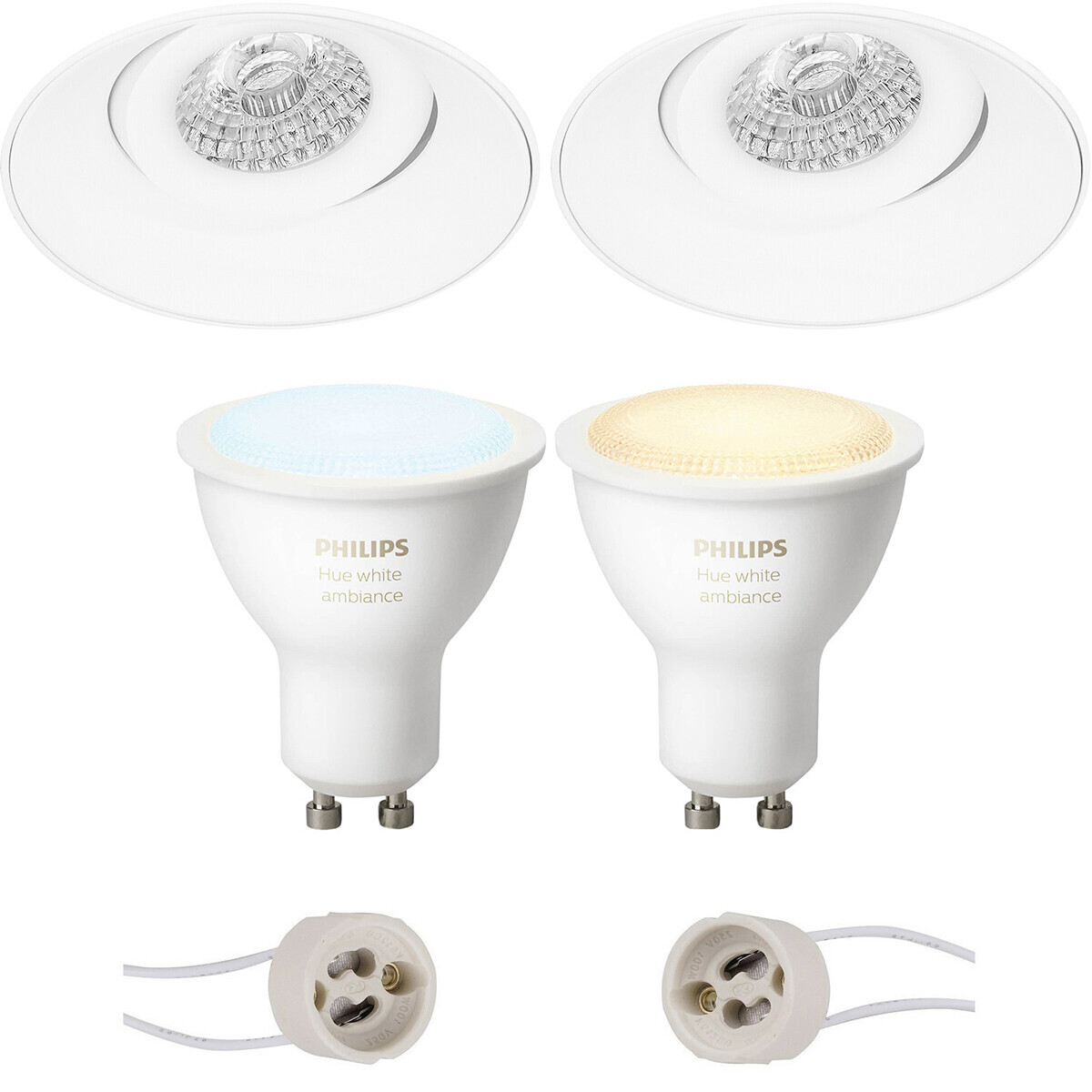 BES LED Pragmi Nivas Pro - Inbouw Rond - Mat Wit - Trimless - Kantelbaar - Ø150mm - Philips Hue - LED Spot Set GU10 - White Ambiance - Bluetooth