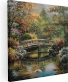 Artaza Canvas Schilderij Brug over Vijver met Zwanen - 70x70 cm - Canvas Print