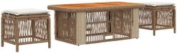 vidaXL Tuin Eettafel Set 4-delig Beige en Crème Poly Rattan