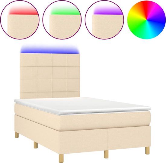 vidaXL Boxspring met matras en LED stof crèmekleurig 120x190 cm