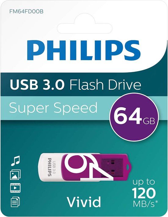 Philips VIVID FM64FD00B USB 3.0 - 64GB - Paars