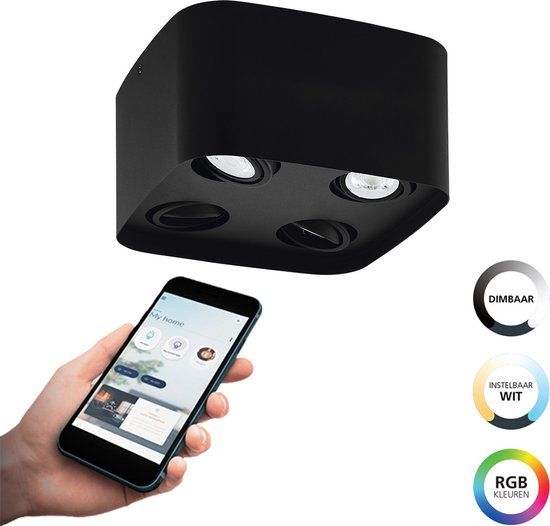 EGLO connect.z Caminales-Z Smart Plafondlamp - GU10 - 24 cm - Zwart - RGB & Wit Licht - Zigbee