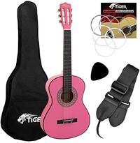 TIGER 1/4 size klassieke gitaar pack - beginners klassieke gitaar pakket met accessoires in roze