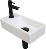 INK - Fonteinpack Porselein Links incl. Fonteinkraan - Design Sifon - Design Plug en Montageset - 360x180x90 Mm - Mat Wit/mat Zwart