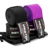 Meister Elite 180" Premium Adult Hand Wraps voor MMA & Boksen - 2 paar Pack w/Mesh Bag - Zwart/Royal Paars