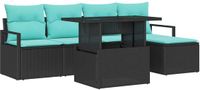 vidaXL Tuinbank Set Zwart en Blauw Polyrattan