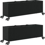 vidaXL Plantenbakken met wielen 2 st 107x32x38 cm poly rattan zwart