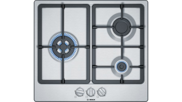 Bosch Serie 4 PGC6B5B90 - 60cm Gas Hob - Stainless Steel - 3 Zones
