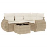 vidaXL 5-delige Loungeset met Kussens, Poly Rattan, Beige