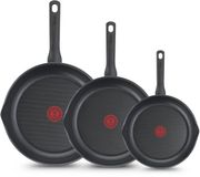 Tefal Day by Day Set de poêles - 24/28/32cm - Non adapté à l'induction - Revêtement antiadhésif - Becs verseurs - Aluminium - Noir