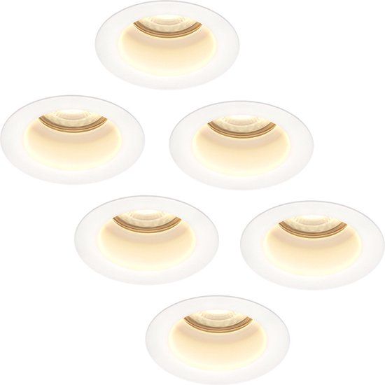 HOFTRONIC Set van 6 Mari LED platte inbouwspots - 6 Watt - 570 Lumen - 2700K Warm wit - GU10 - IP65 - Wit