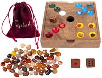 Engelhart Edelstenen Spel – Walnoothout – 18,3 x 18,3 x 4 cm – Inclusief 60 Edelstenen – Strategisch Bordspel