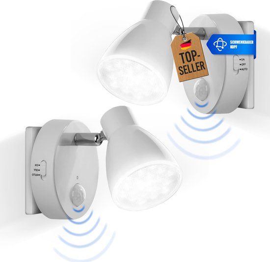 Trango Set van 2 2635-026 LED-sensor nachtlampje * MILO * met bewegingssensor en automatische functie in wit veiligheidslicht 230V socket lamp, wandlamp, oriëntatielicht, nachtlamp, socket licht