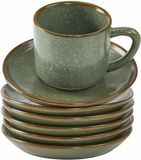 LOBERON Kopje en schoteltje set van 6 Biarré turquoise/bruin