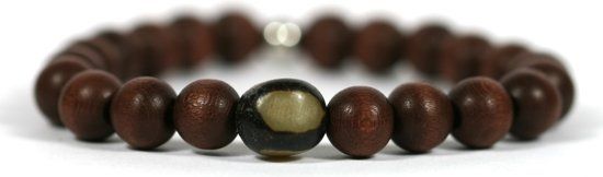 Heaven Eleven Panda Heaven Eleven - heren armband - Bruin hout - 10mm - buri kraal - 19cm