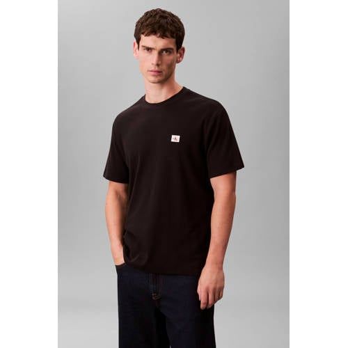 CALVIN KLEIN JEANS regular T-shirt met textuur zwart