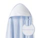 Babybadhanddoek 1 x 1 m · breipatroon glad blauw met baby · 100% katoen