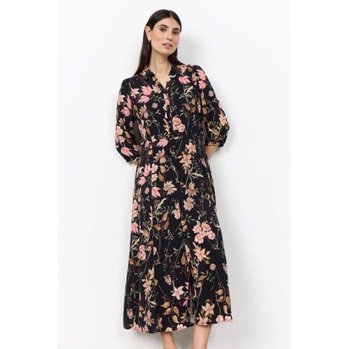 Soyaconcept viscose gebloemde blousejurk - zwart