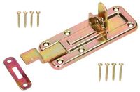 KOTARBAU® Slotgrendel gebogen 120 mm met sluitplaat voor deuren Galvanisch geel verzinkt universeel