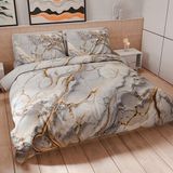 PETTI Artigiani Italiani - Beddengoedset voor Frans bed 200 x 200 cm (1 kussensloop 50 x 80 cm inbegrepen), beddengoedset van zachte microvezel met digitale print, grijs marmereffect, gemaakt in