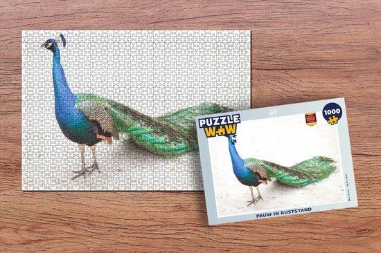 MuchoWow Puzzel Pauw - Zand - Veren - Blauw - Legpuzzel - Puzzel 1000 stukjes volwassenen