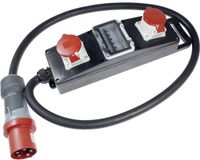 AS-Schwabe Répartiteur de courant Prise en caoutchouc massif S20+ - Bande de chantier avec fiche CEE 5 broches 400 V, 63 A sur 2 x prises CEE 5 broches 400 V, 32 A - IP44 - Fabriqué en Allemagne - 60807