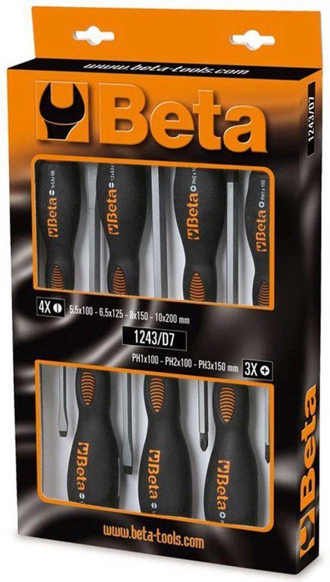 Beta Tools 1243/D7 Schroevendraaierset - 7-delig - Sleuf + Phillips - Slag - 012430017