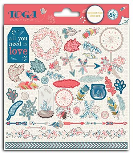 Toga Hygge 86 Stickers, Papier, Rood-Blauw-Beige, Afmetingen: 15 x 15 cm