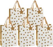 CEPEWA Luxe papieren giftbags/cadeau tasjes - Set van 8x stuks - goud sterretjes - 26 x 32 x 12 cm - goodie bags