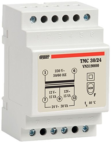 VEMER VN319000 Transformator TMC 30/24 van DIN-rail voor service continu 230 V/12-24 V vermogen 30 VA, Lichtgrijs