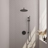 Brauer Black Edition Thermostatische Regendoucheset Inbouw - Hoofddouche 30 cm - Gebogen Wandarm - 3 Weg - Handdouche Rond - Doucheslang - Geintegreerde Glijstang - Mat Zwart