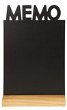 SECURIT - Tafelbord Memo + Marker Wit - Leisteen Dubbelzijdige Menuhouder - Gelakte Houten Basis - Voor Café, Bar, Restaurant - 34,5 x 21 x 6 cm - Kleur: Naturel/Zwart