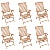 VidaXL Lot de 6 Chaises Inclinables de Jardin, Sièges de Terrasse, Chaises de Balcon, Meubles de Patio Jardinage Extérieur, Bois de Teck Solide 3065526