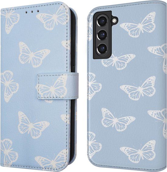 iMoshion Book Case hoesje voor Samsung Galaxy S21 FE - Blauw / Butterfly - met pasjeshouder