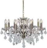 Searchlight PARIS 8LT CHANDELIER, CLEAR CRYSTAL DROPS & TRIM, ANTIQUE BRASS