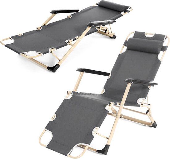 Donkergrijze 2-in-1 ligstoel met hoofdsteun - Verstelbaar en inklapbaar