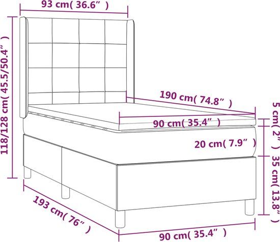 vidaXL Boxspring Bed met Matras - Stof - Lichtgrijs - 90x190 cm