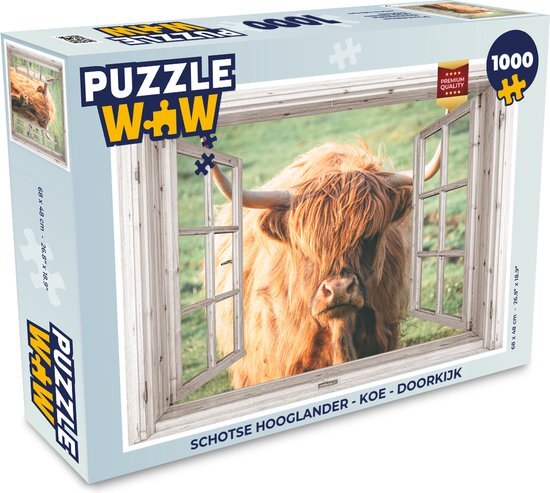 MuchoWow Puzzel Schotse hooglander - Koe - Doorkijk - Legpuzzel - Puzzel 1000 stukjes volwassenen