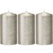 3x Bougies cylindriques/bougies piliers 7 x 13 cm 25 heures de combustion - Bougies argentées inodores - Décorations d'intérieur
