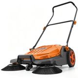 VEVOR Handveegmachine, handveegmachine met een werkbreedte van 650 mm, een opvangbak van 18,9 liter en een verstelbare, inklapbare handgreep, vloerreinigingsmachine voor erven, looppaden, terrassen en garages – Oranje