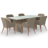 vidaXL 7-delige Tuinset Poly Rattan Bruin