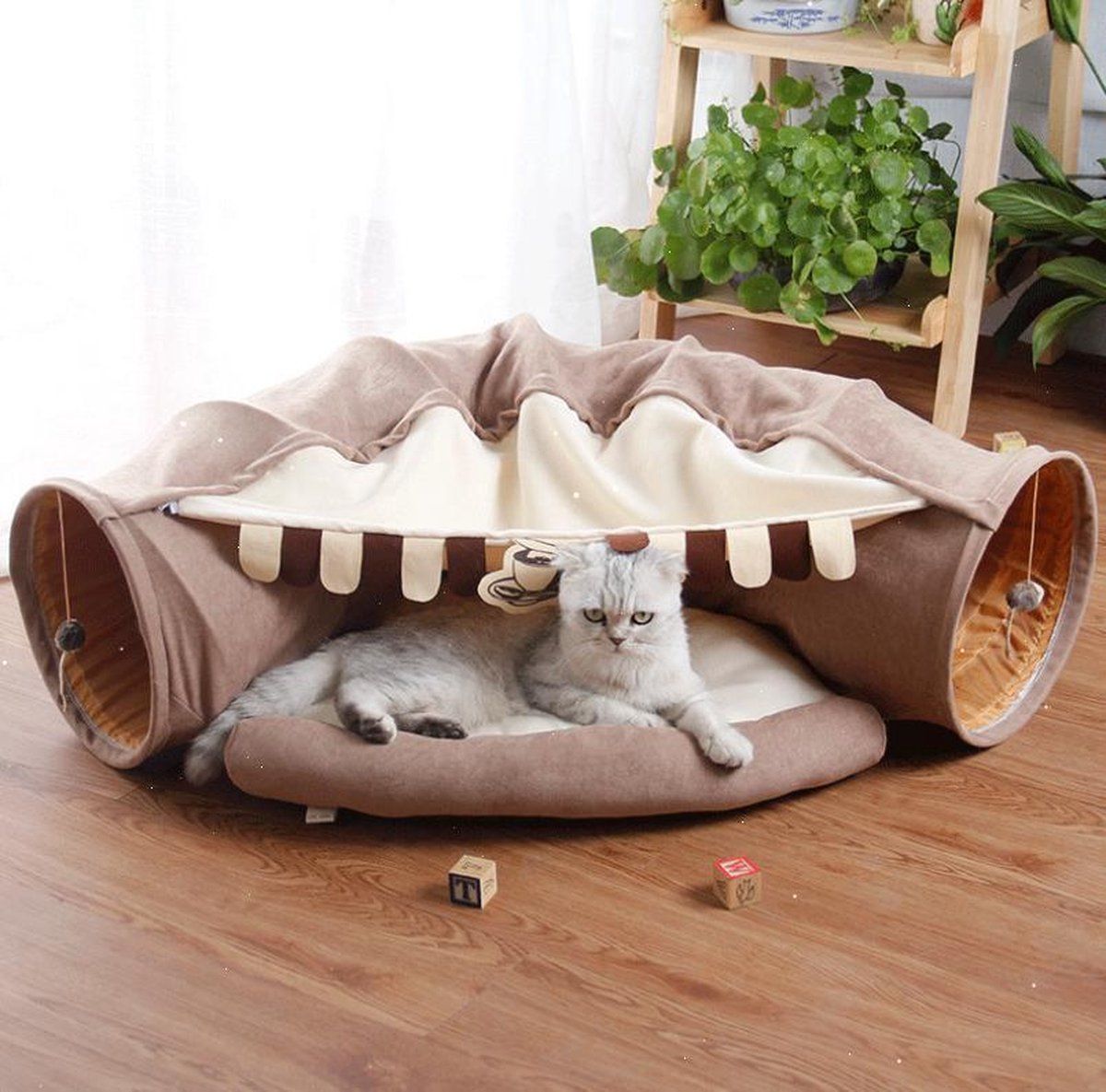 SOdeal Kattentunnel - Katten Huis - Tunnel Kat - Cat House - Kattenmand - bruin