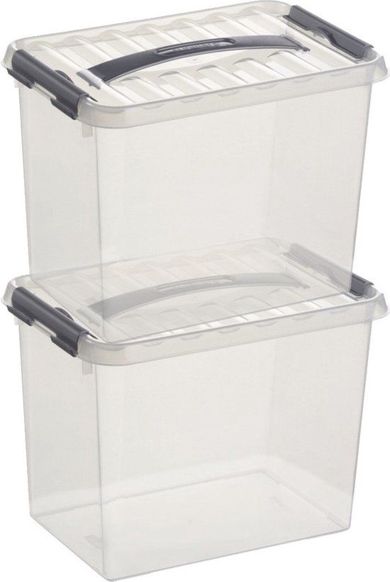 2x Sunware Q-Line Opbergboxen 9L - Transparant/Zilver