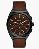 Fossil Everett FS6108 Horloge - Leer - Bruin - Ø 44 mm